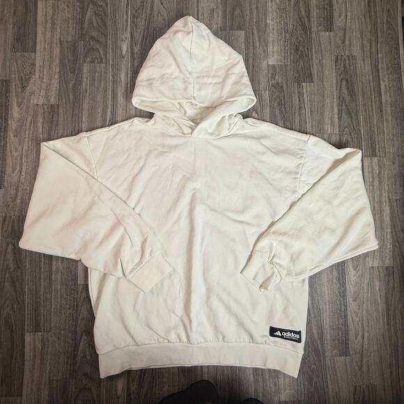 Adidas Basketball Cream/White Oversized Hooded Sweatshirt Pullover Large L - Picture 1 of 7